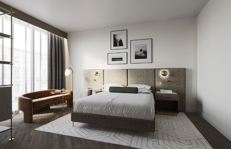 Abel Design Group: Rug Design Inspiration. This bedroom has a rug under the bed. Its colors match the color palette of the room.