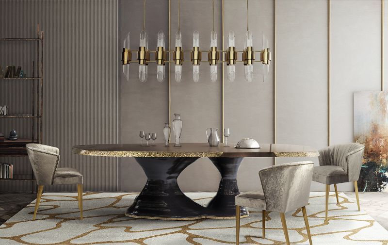 Minimalist and Elegant Dining Room Area Rugs with cell rug in neutral tones with golden accents