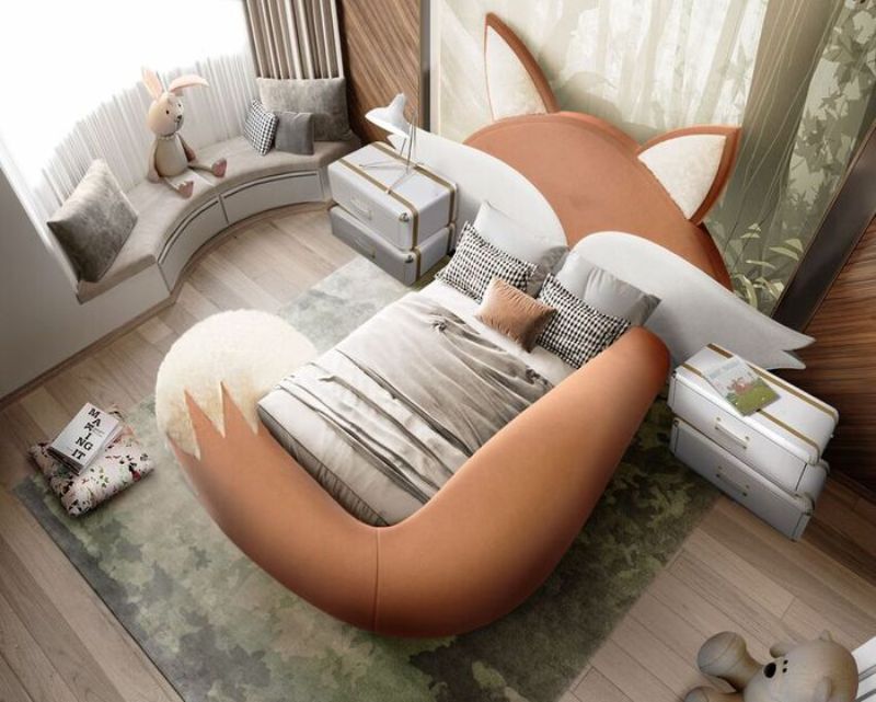 bedroom rug in green hues for nature inspired kid's bedroom