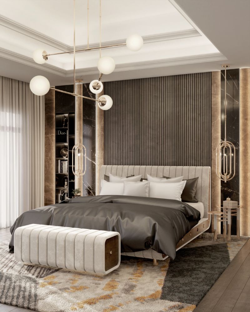 Bedroom Design Inspirations To Create A Luxurious Space. Modern mid-century bedroom with gray hues