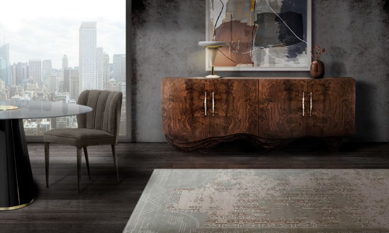 home decor renovation, The RUIN RUG pairs beautifully with this dark walnut console. in this modern hallway