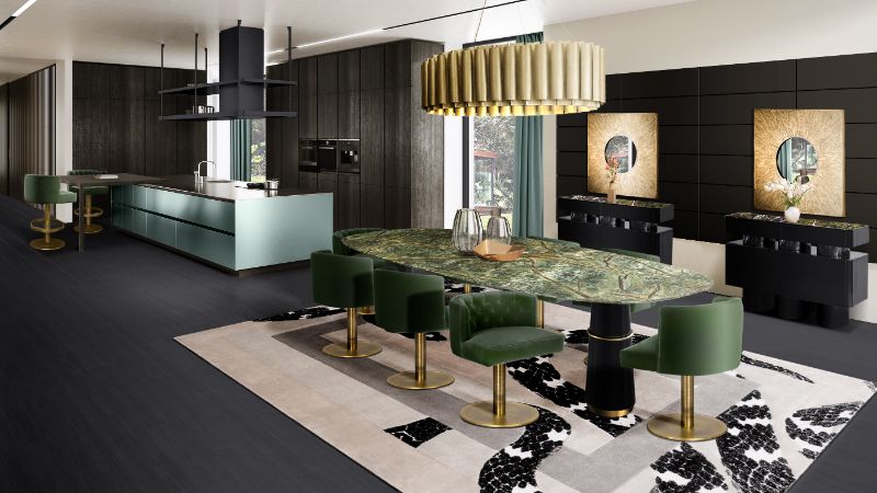 Its modern interior design needs to be functional as well as aesthetic. The IMPERIAL SNAKE RUG brings a mystical aura to this dining room with an impressive snake design in 3D. It adds an artistic touch to this otherwise dull dining room.