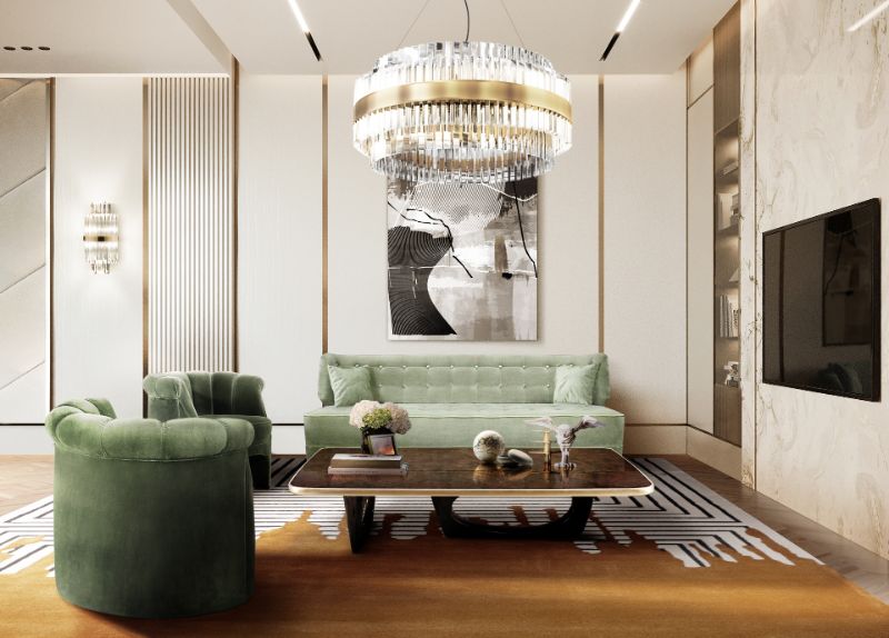 he VALENCIA RUG with its vibrant color draws our attention in this modern living room decor. Modern interior design