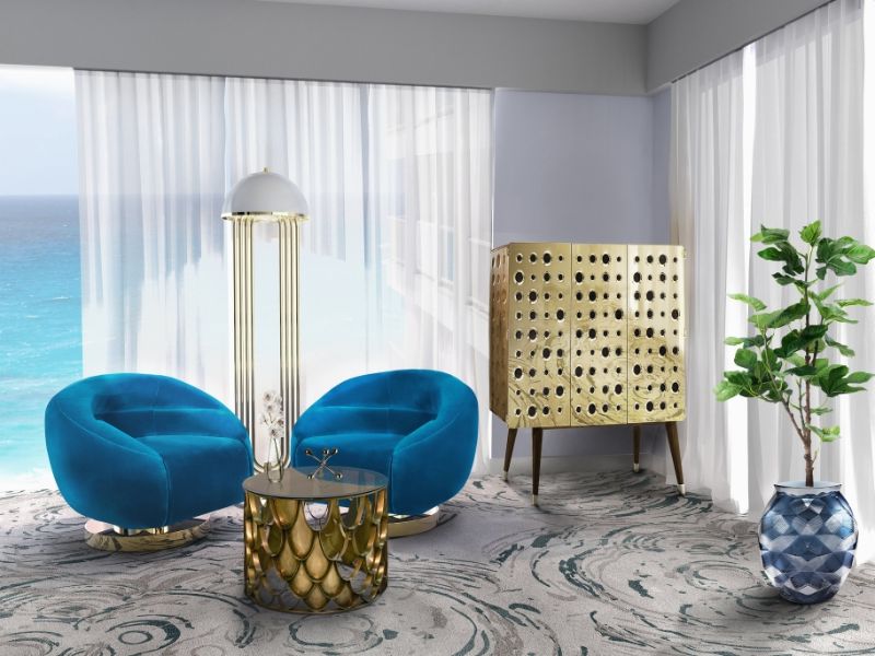 Bringing nature inside your Modern Living Room is also a key factor for you to feel in touch with the outside world, as you see above. The Blue MERFILUS RUG