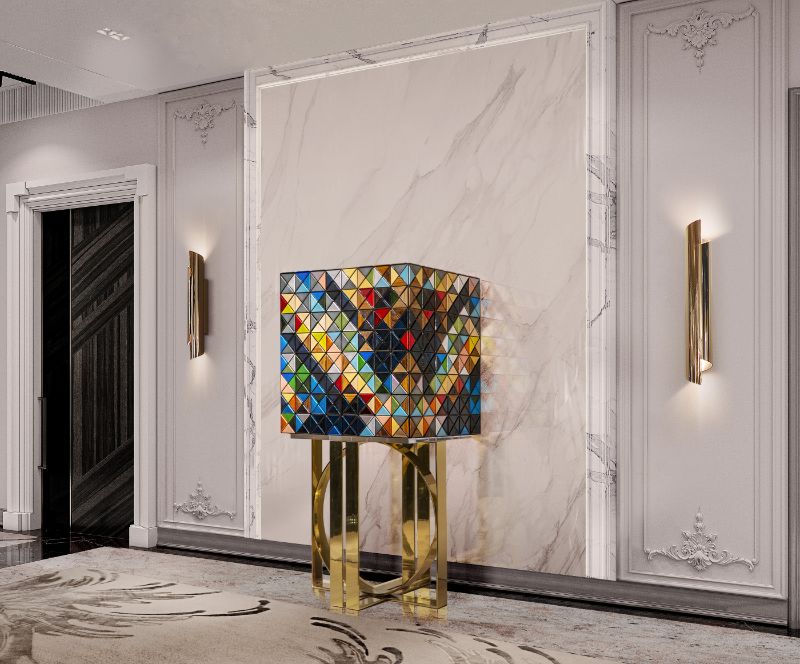 modern rugs: contemporary hallway decor with neutral rug and bold console