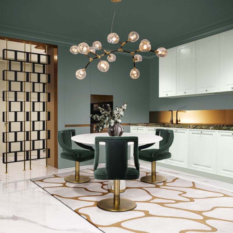rug ideas: white and orange area rug for small dining room with round table