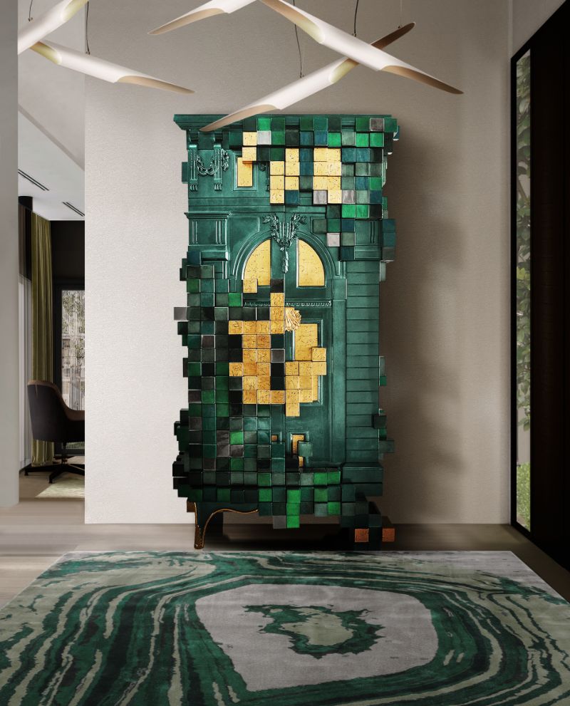 ideas for hall decor:  The AGATHA RUG has a beautiful abstract pattern that resembles the inside of a gemstone and decorates the floors of a hallway elegantly. This is one of the most unique ideas for hall decor.