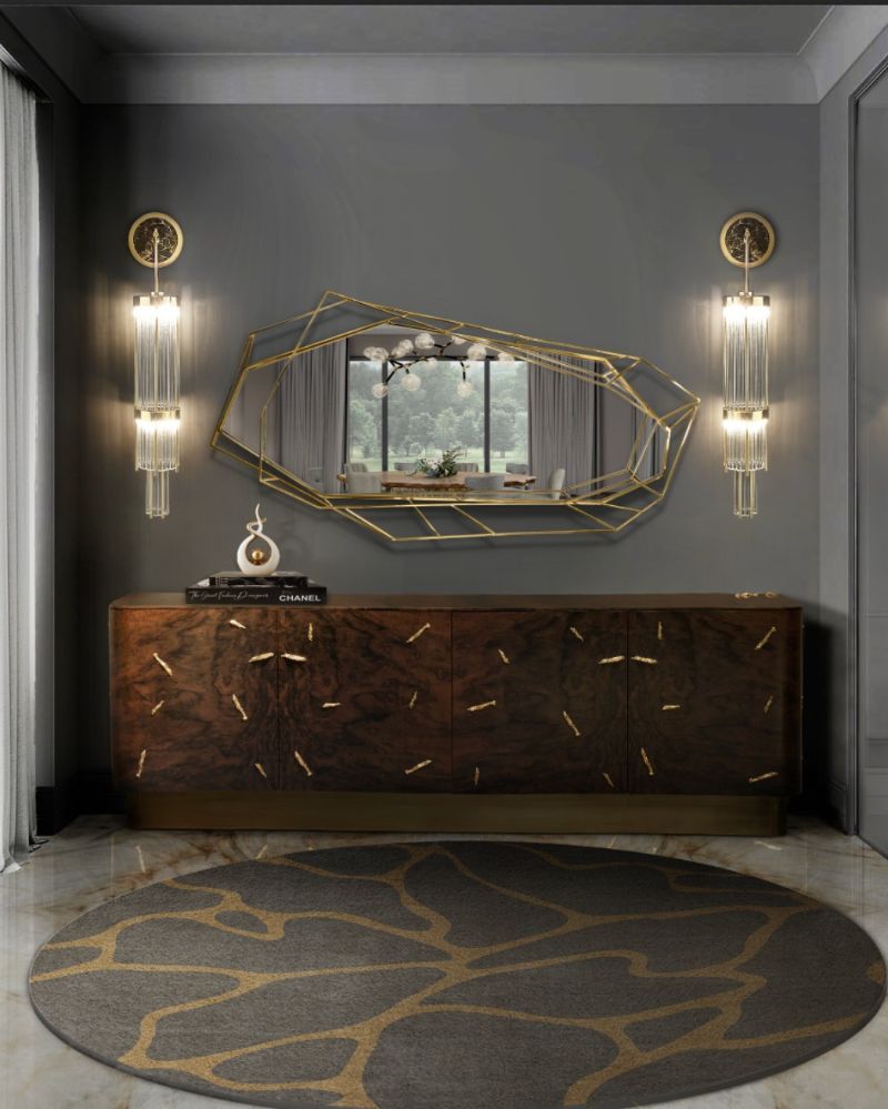 ideas for hall decor: modern hallway with round rug in orange and gray,