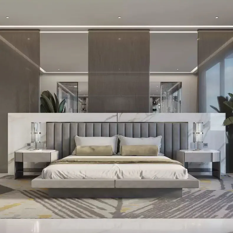 Luxurious Apartments Interior Design Ideas With Contemporary Rugs. modern bedroom decor with gray and golden rug