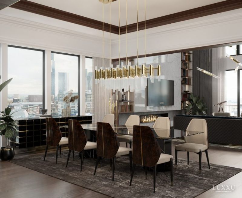 Luxurious Apartments Interior Design Ideas With Contemporary Rugs. modern contemproary dining room with gray rug