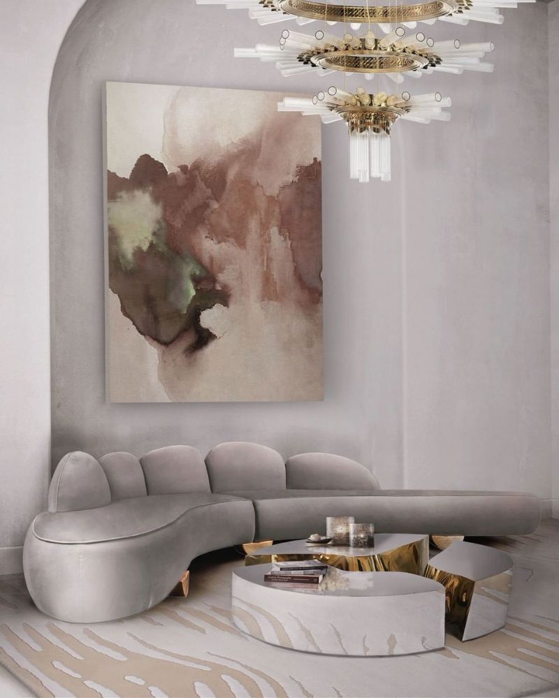 Luxurious Furniture for living room with neutral hues and beige rug