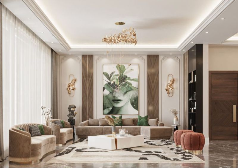 Luxurious Interior Home Decor Ideas. contemporary living room with neutral hues and large beige rug