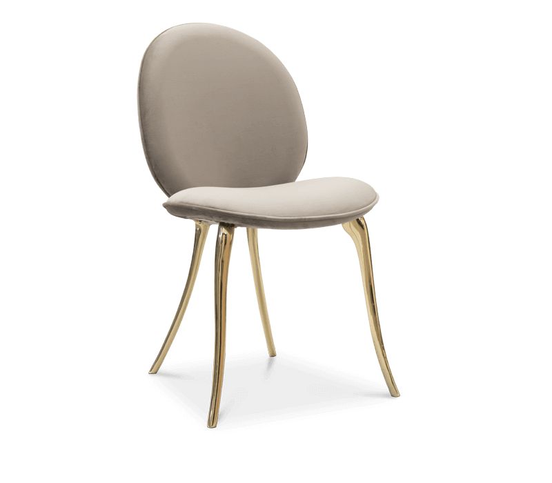 Soleil dining chair with golden legs made of brass. The Best Round Dining Table Sets To Pair With A Round Rug