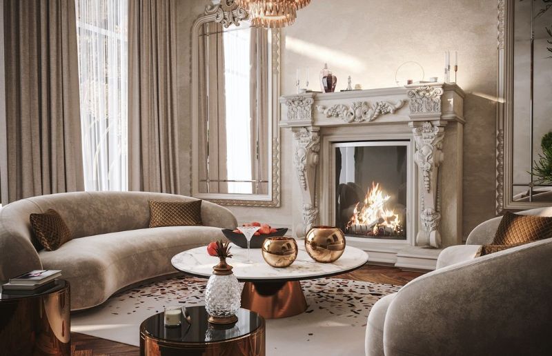 Wafi Tagleb On The Inspiration Behind His Work - Design Talks. contemporary modern living room with neutral hues and terrazzo rug