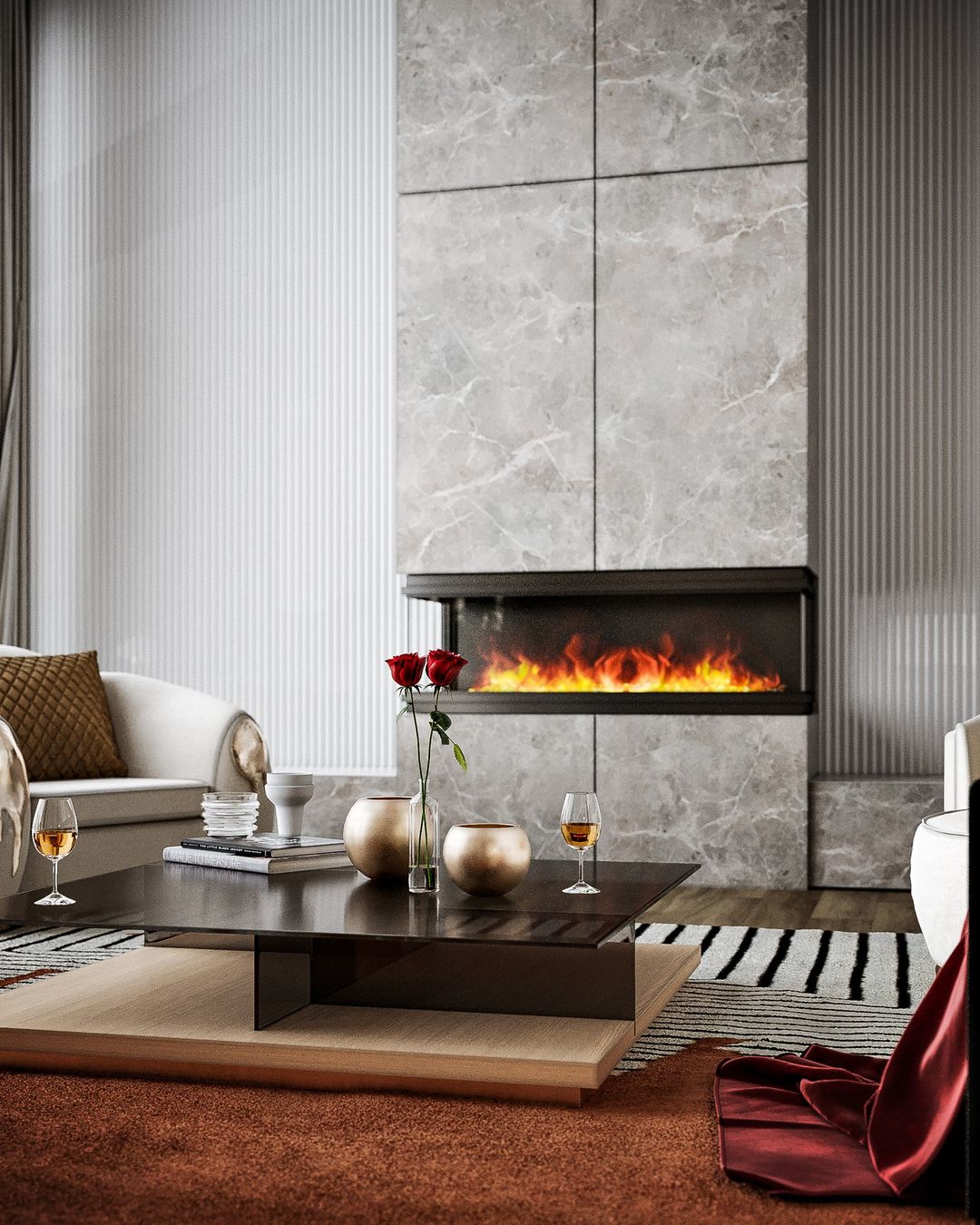 Wafi Tagleb On The Inspiration Behind His Work - Design Talks. contemporary living room with geometric rug with orange hues
