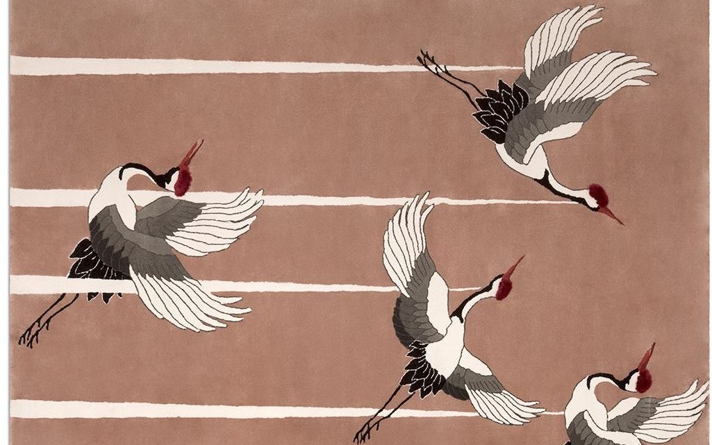 contemporary pink rug with heron birds. Color Of The Year 2023: Viva Magenta!