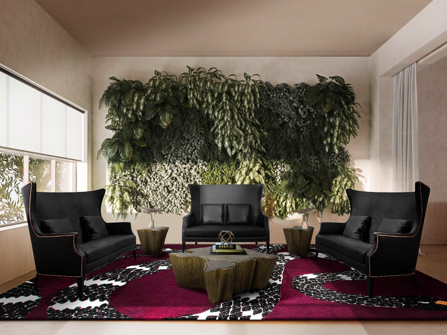 Modern living room design with botanical rug - Living Room Rugs: A Step-By-Step Guide