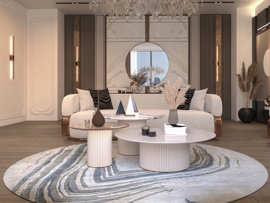 Modern and elegant living room design with the Agatha Rug by Rug'Society - Modern and Trendy Interior Design Projects by Beleco