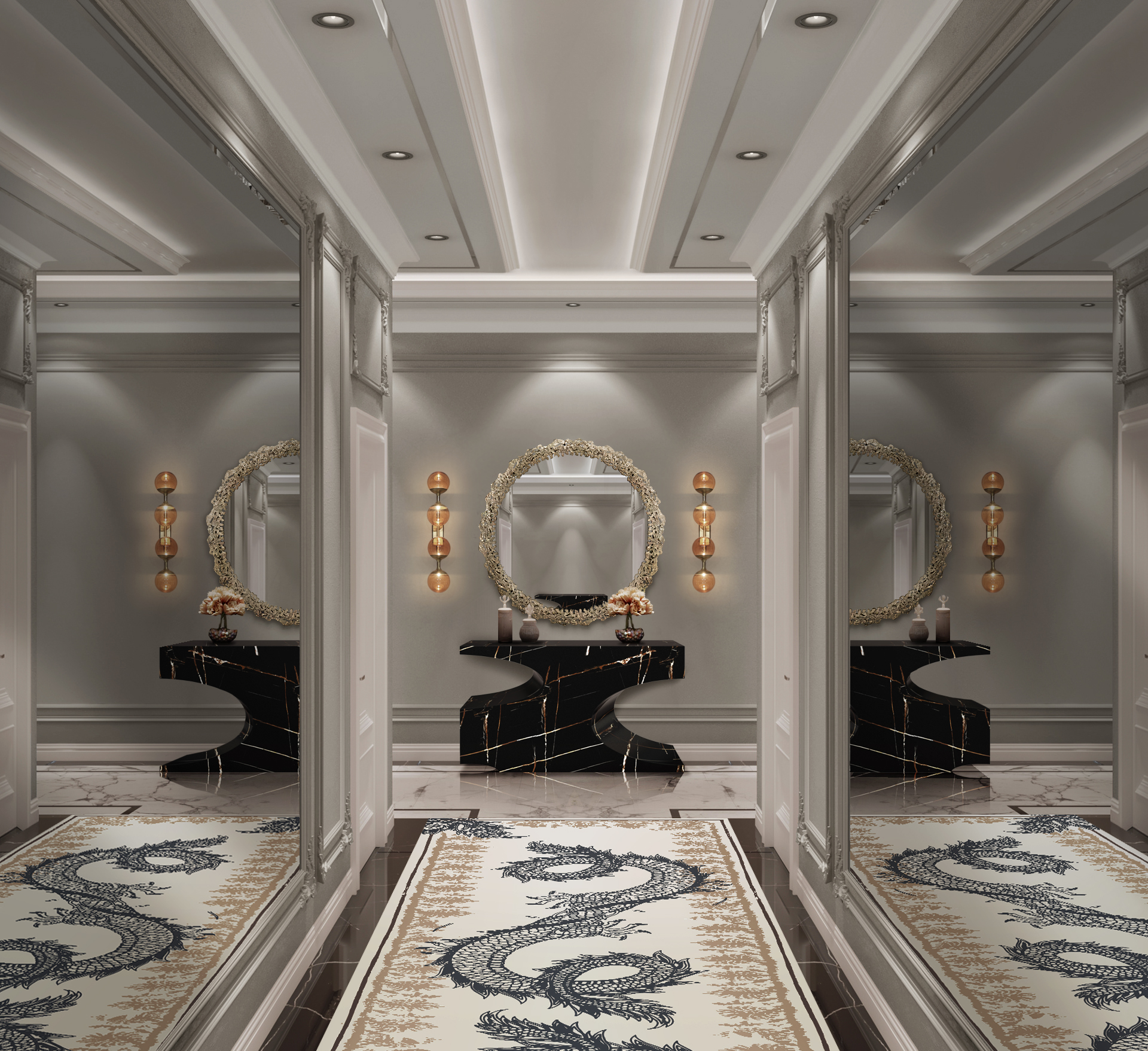 Beautiful hallway design with Redleh runner rug - Hallway Design Ideas With The Most Stylish Rugs