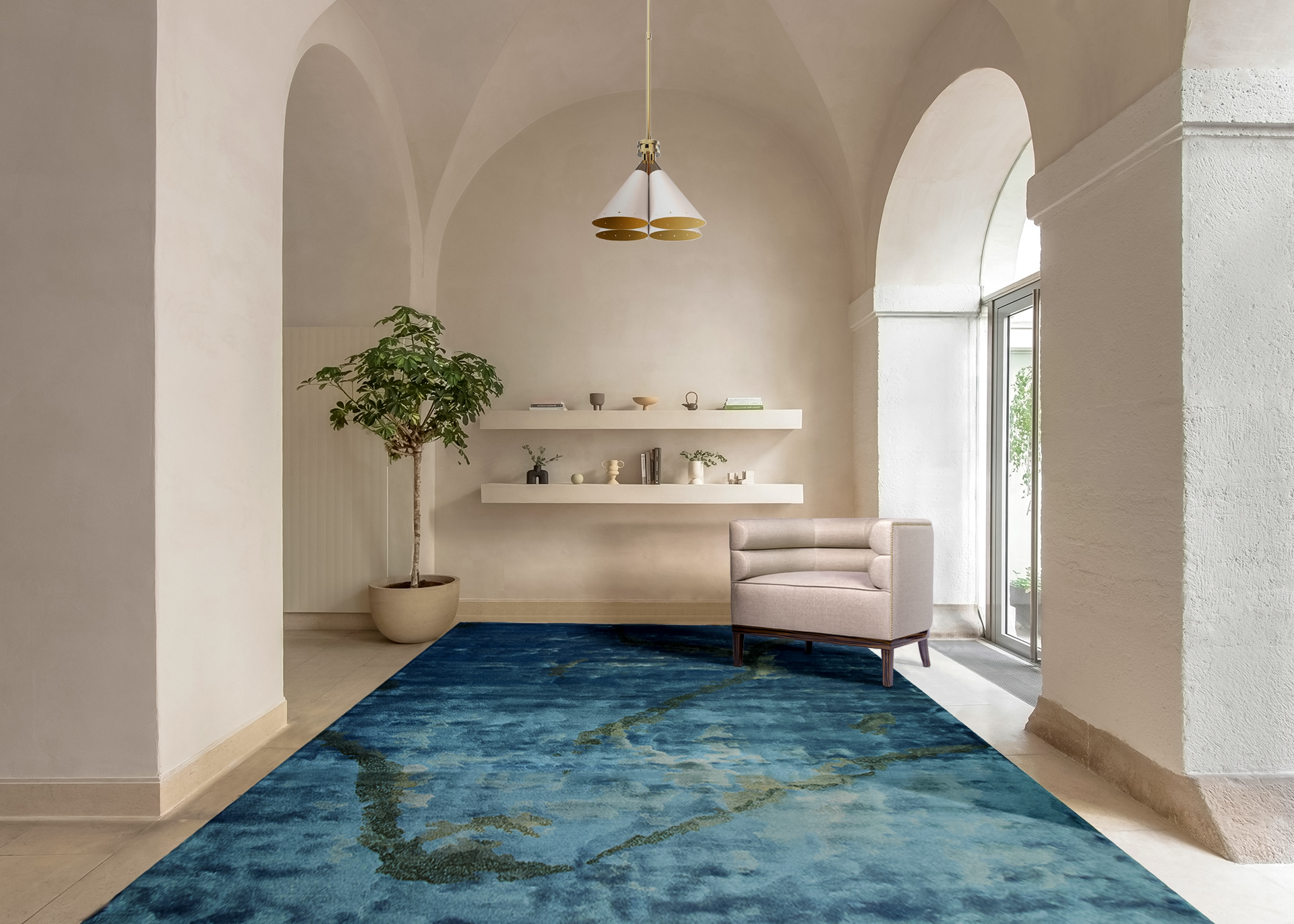 Charming and peaceful hallway design with blue rug - Hallway Design Ideas With The Most Stylish Rugs