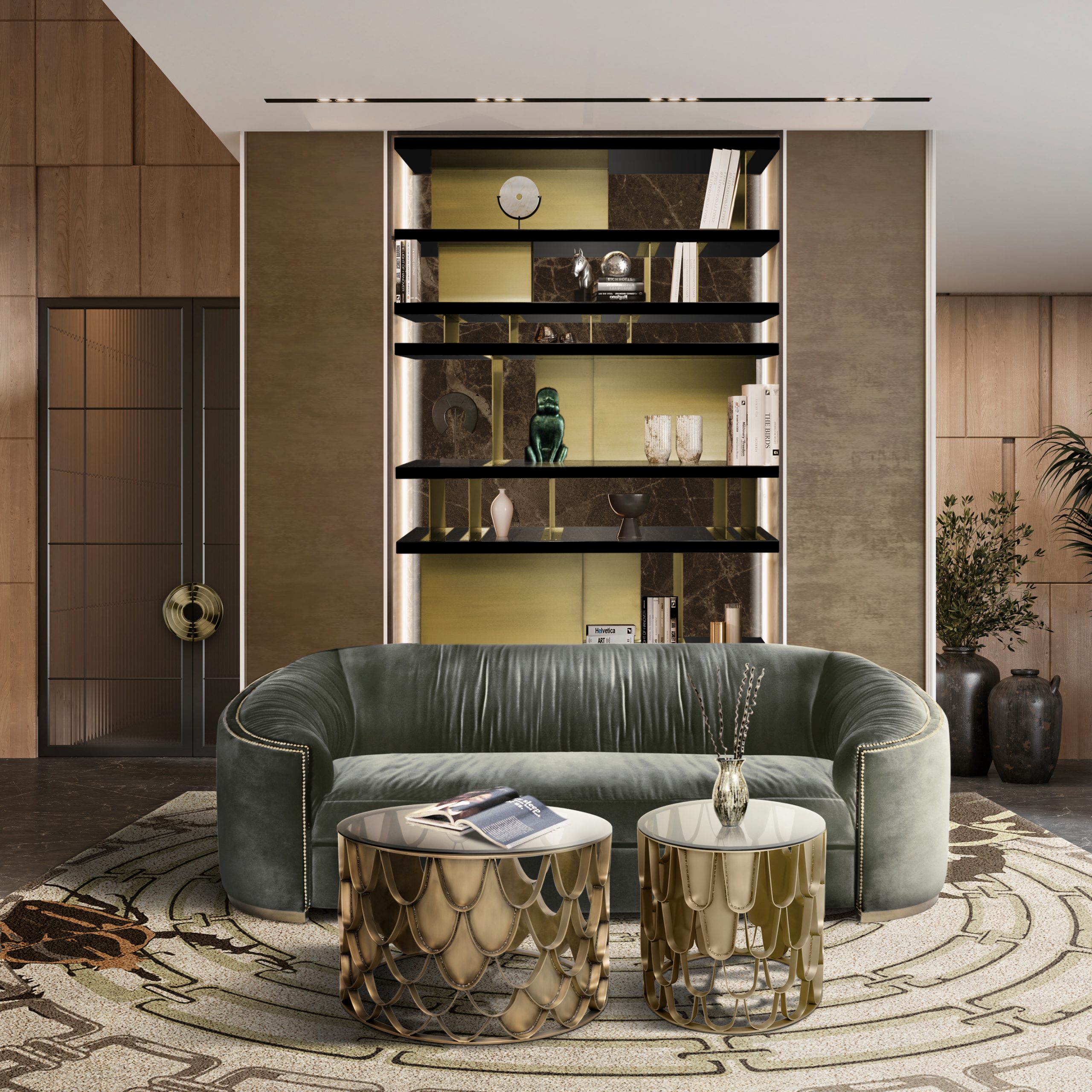 Modern living room design with Golden Square Rug - Autumn Design Ideas To Create The Perfect Interior