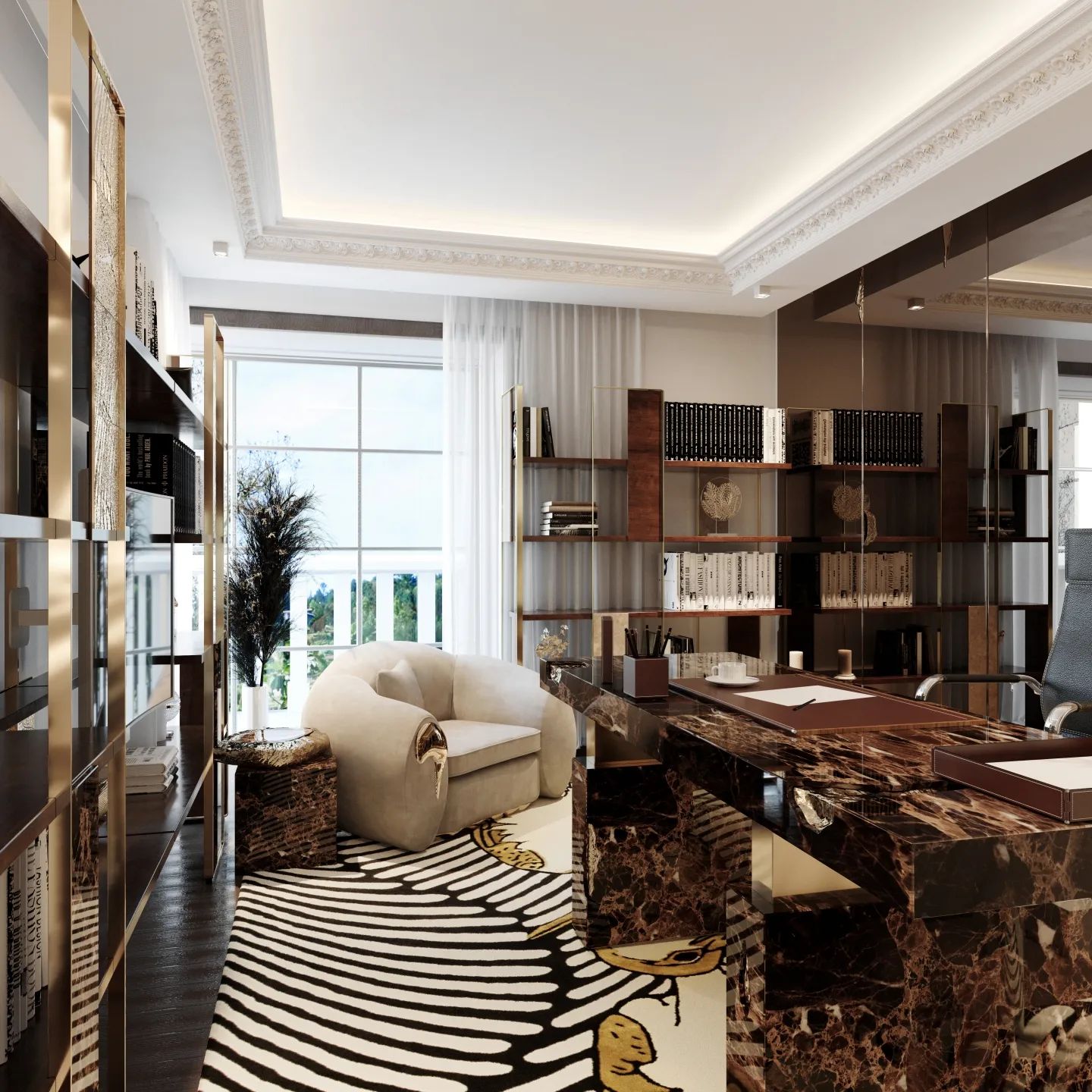 Luxurious home office with Couple Rug - Modern Office Design: Trendy and Unique Rugs