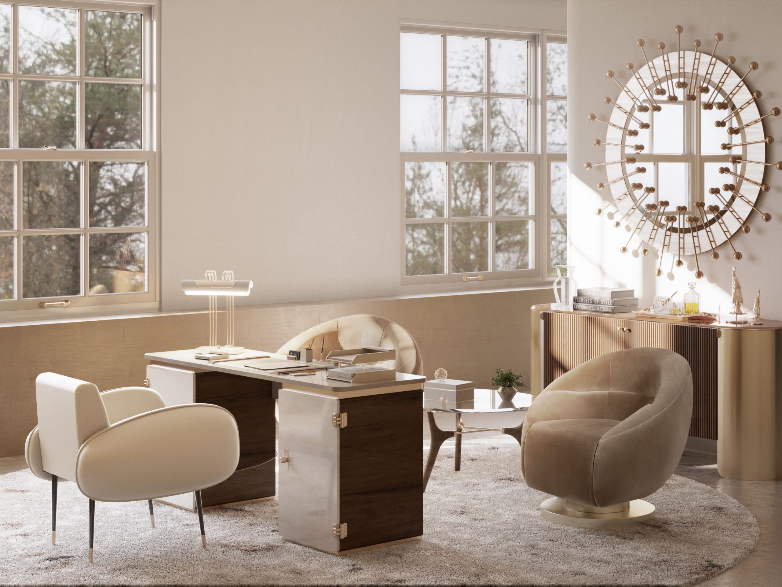 Modern Office design with neutral tones and the oslo Rug - Modern Office Design: Trendy and Unique Rugs