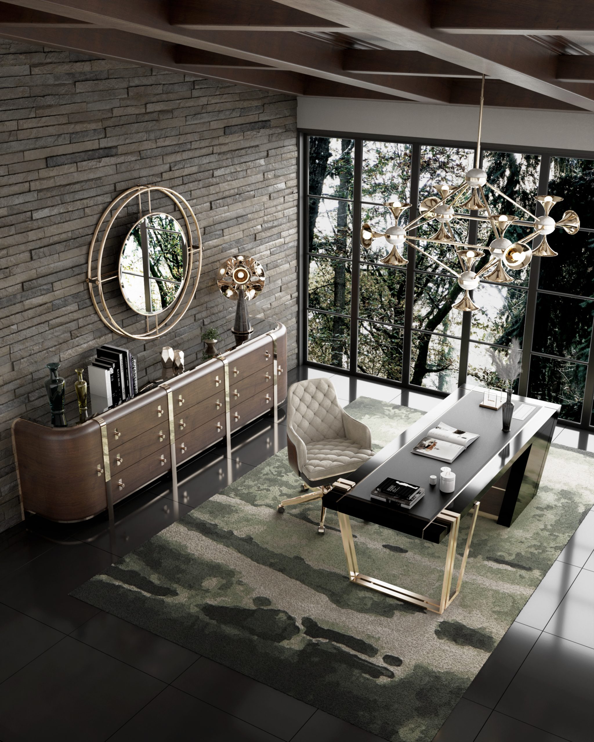 Mid-century office design with Moos Rug - Modern Office Design: Trendy and Unique Rugs