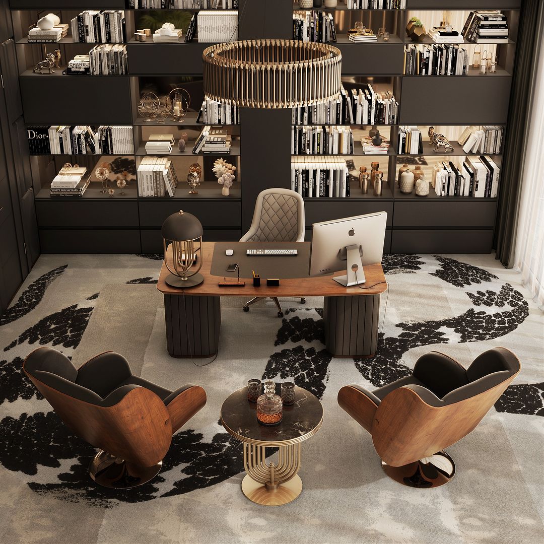 mid-century home office with imperial snake rug - Modern Office Design: Trendy and Unique Rugs