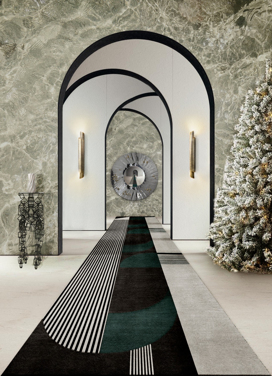 Contemporary hallway decor with Antelope Rug - Uncover Luxurious and Unique Christmas Decor Ideas