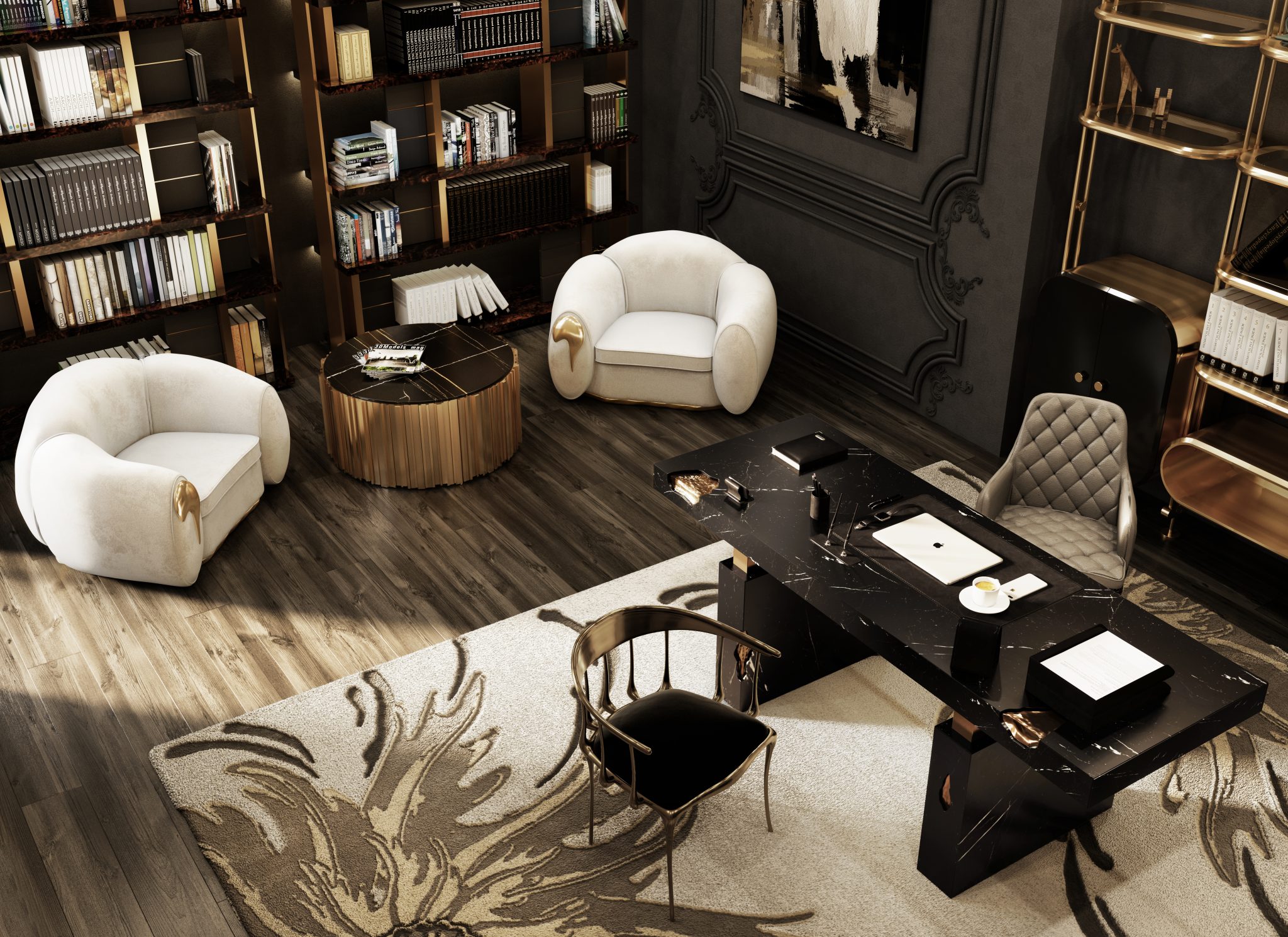 NEPTUNO RUG, THE BEST LUXURY RUG FOR YOUR OFFICE SPACE - Discover Timeless Elegance With Exclusive Library and Office Design Ideas