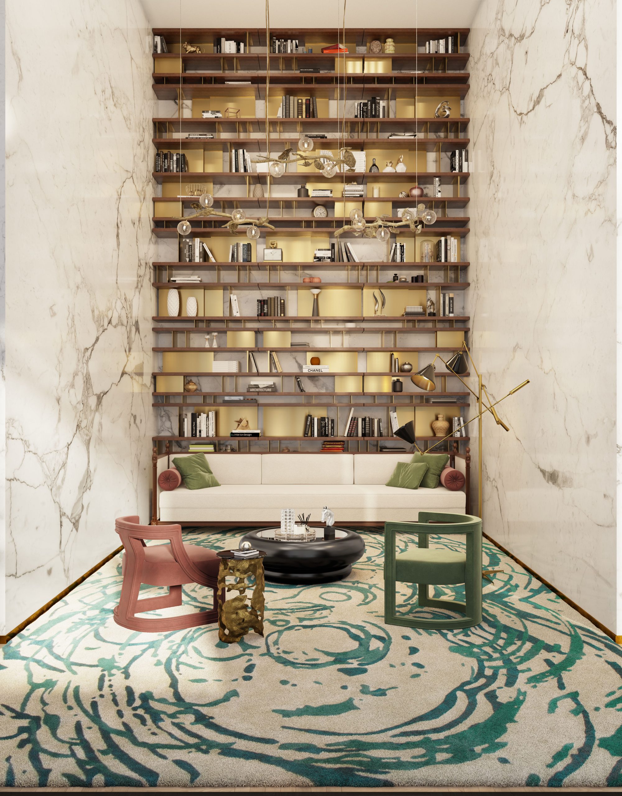 AN OUTSTANDING READING CORNER WITH THE MERFILUS RUG - Discover Timeless Elegance With Exclusive Library and Office Design Ideas