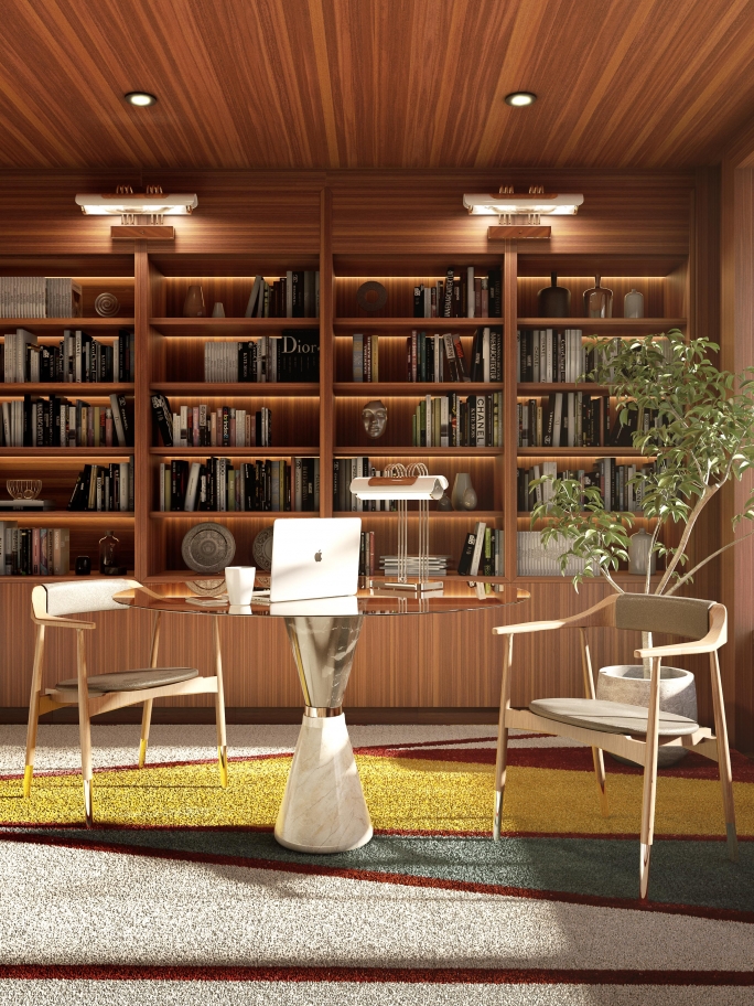 SOPHISTICATED OFFICE DECOR WITH THE BAUHAU RUG - Discover Timeless Elegance With Exclusive Library and Office Design Ideas