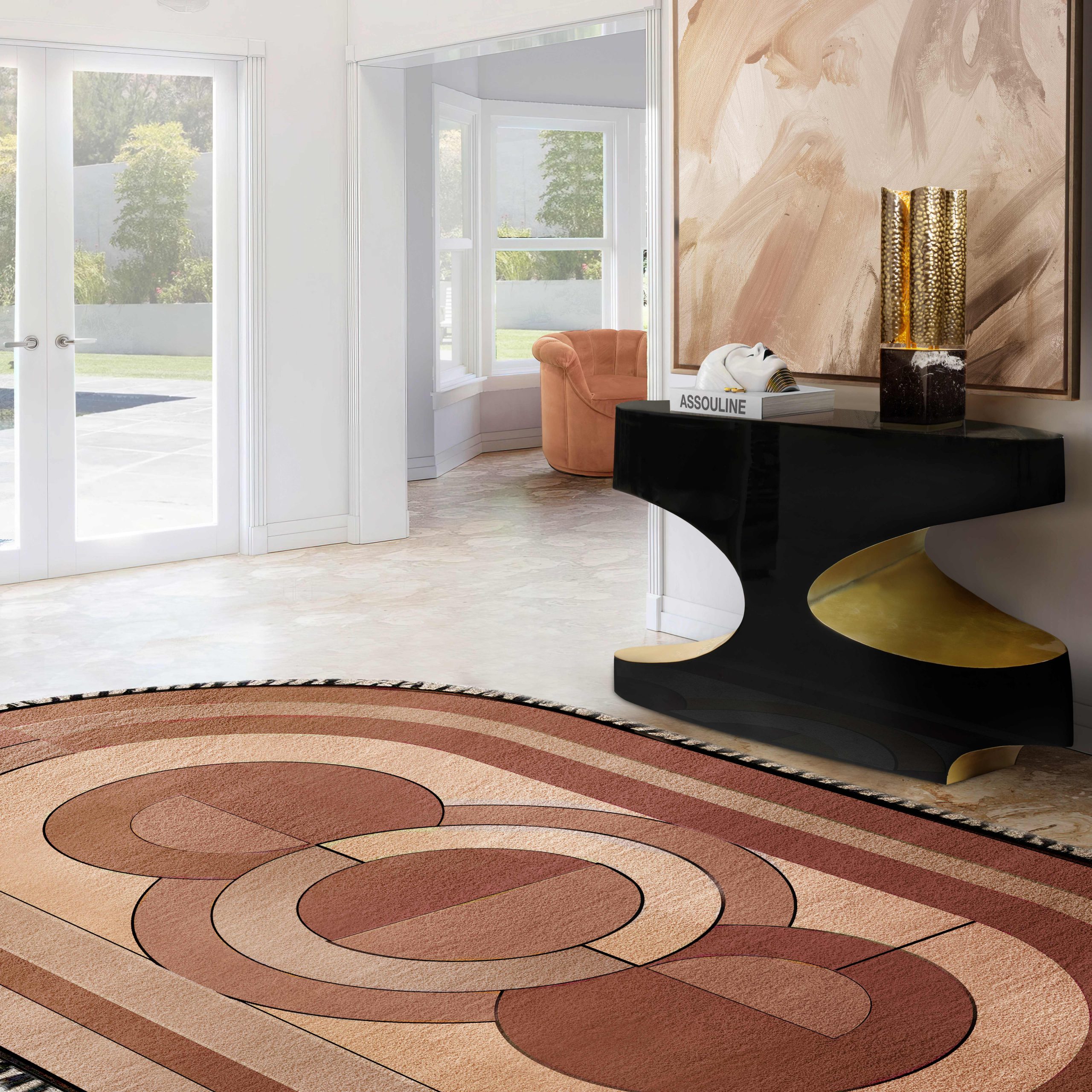 Charming hallway design with Kleopatra Rug in peach fuzz tones - Create Your Dream Home With Rug'Society, One Room At a Time