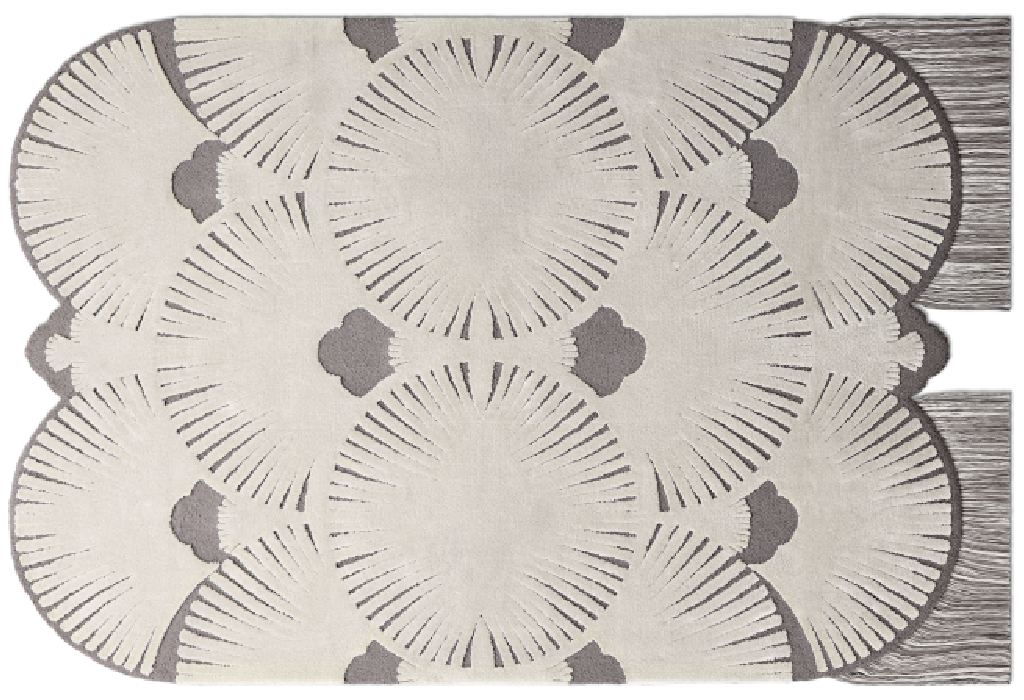 DÊCO Irregular Rug by Rug’Society in a contemporary entryway, featuring a unique shape and elegant fringes, inspired by the 1920s Art Deco movement for a glamorous, sophisticated look.