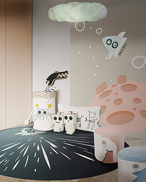 Kids Bedroom With The Thunder Rocket Round Rug by Rug'Society
