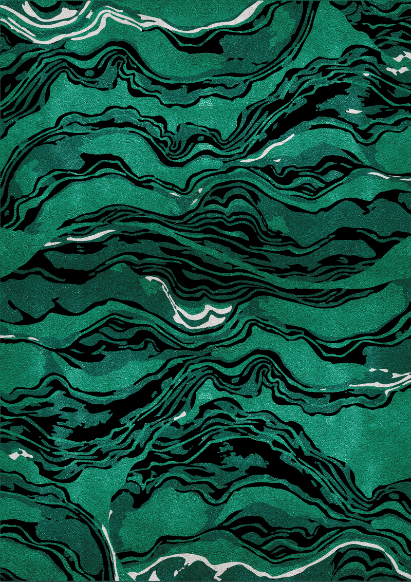green rug inspired by the amazon florest that represents the leaves of trees.