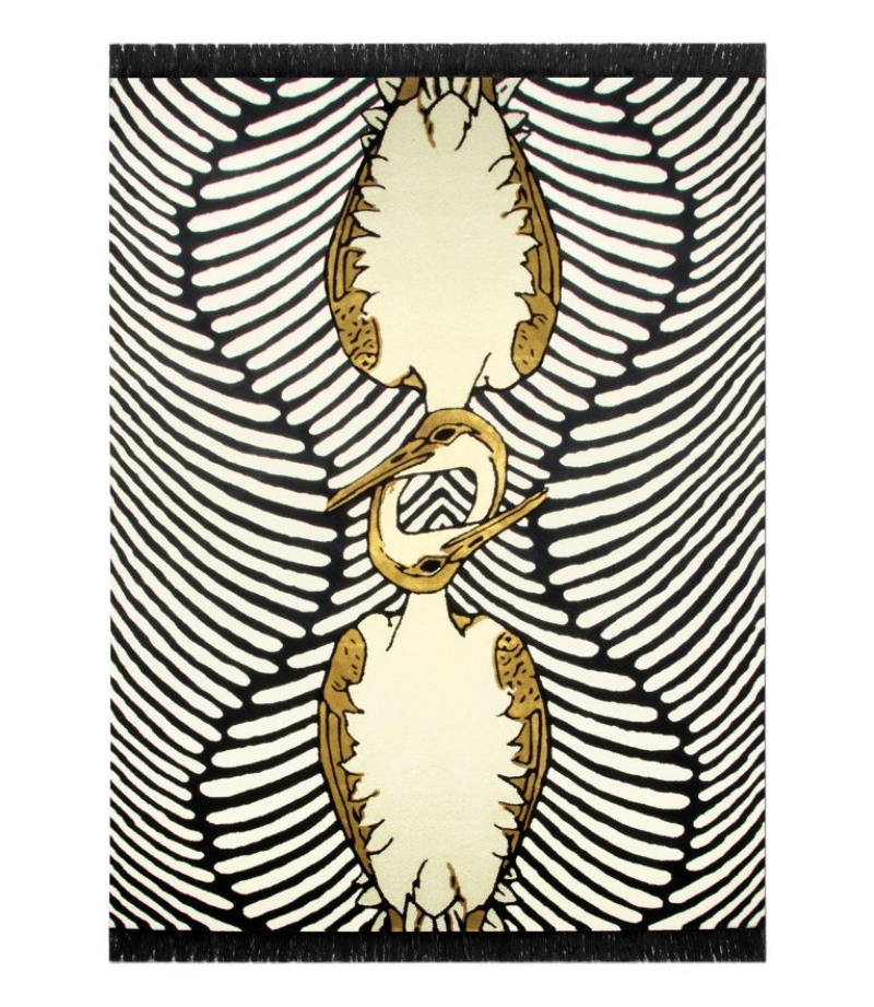 couple rug - black and white rug with a touch of gold