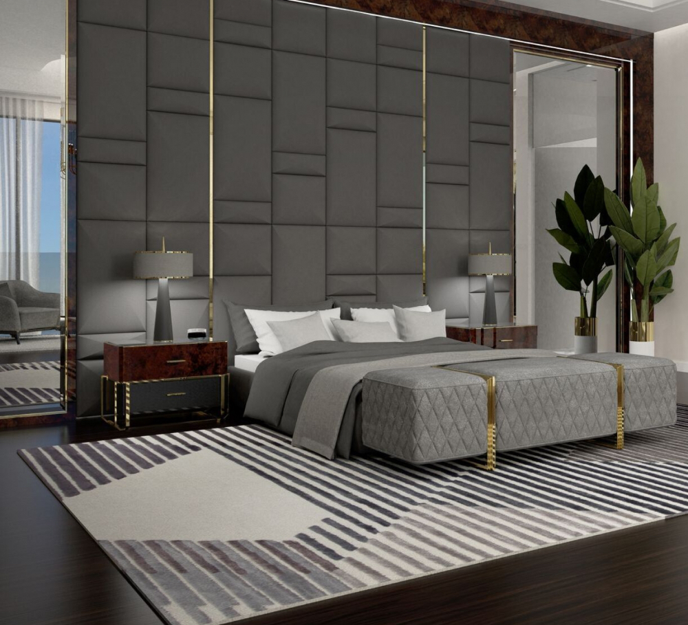 Modern bedroom with gray AIR RUG, Bedroom Area Rugs Ideas