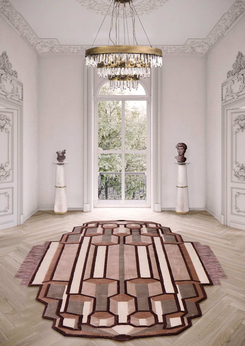 Modern classic vintage hallway with pink toned Lucy Rug
