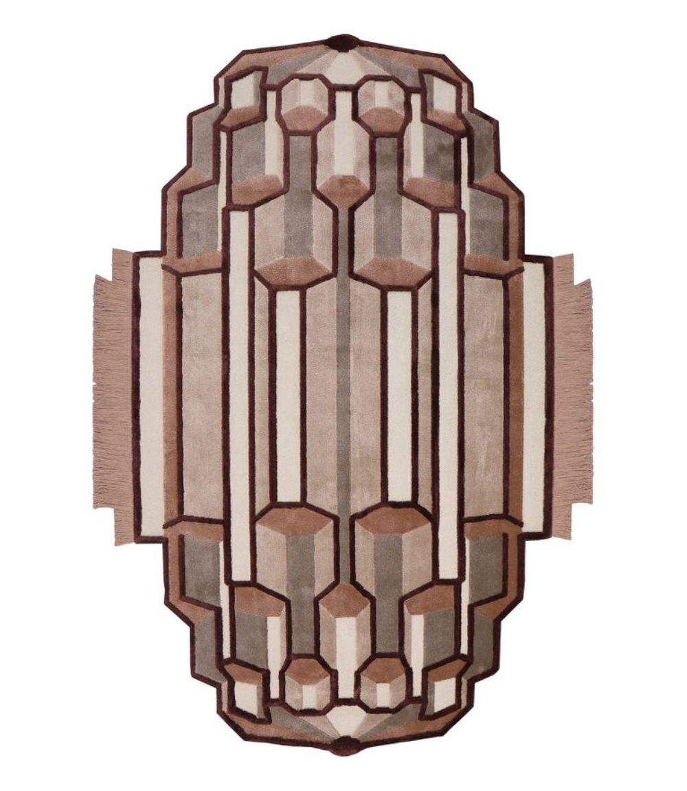 Best Lounge Rugs: : neutral lounge rug with pink pastel tones and irregular shape