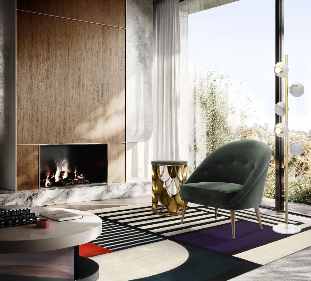20 Clever Ways to Decorate Your Living Room with Modern Wool Rugs, Modern  mid-centuryliving room with the Prisma I rug in blue, white and black color