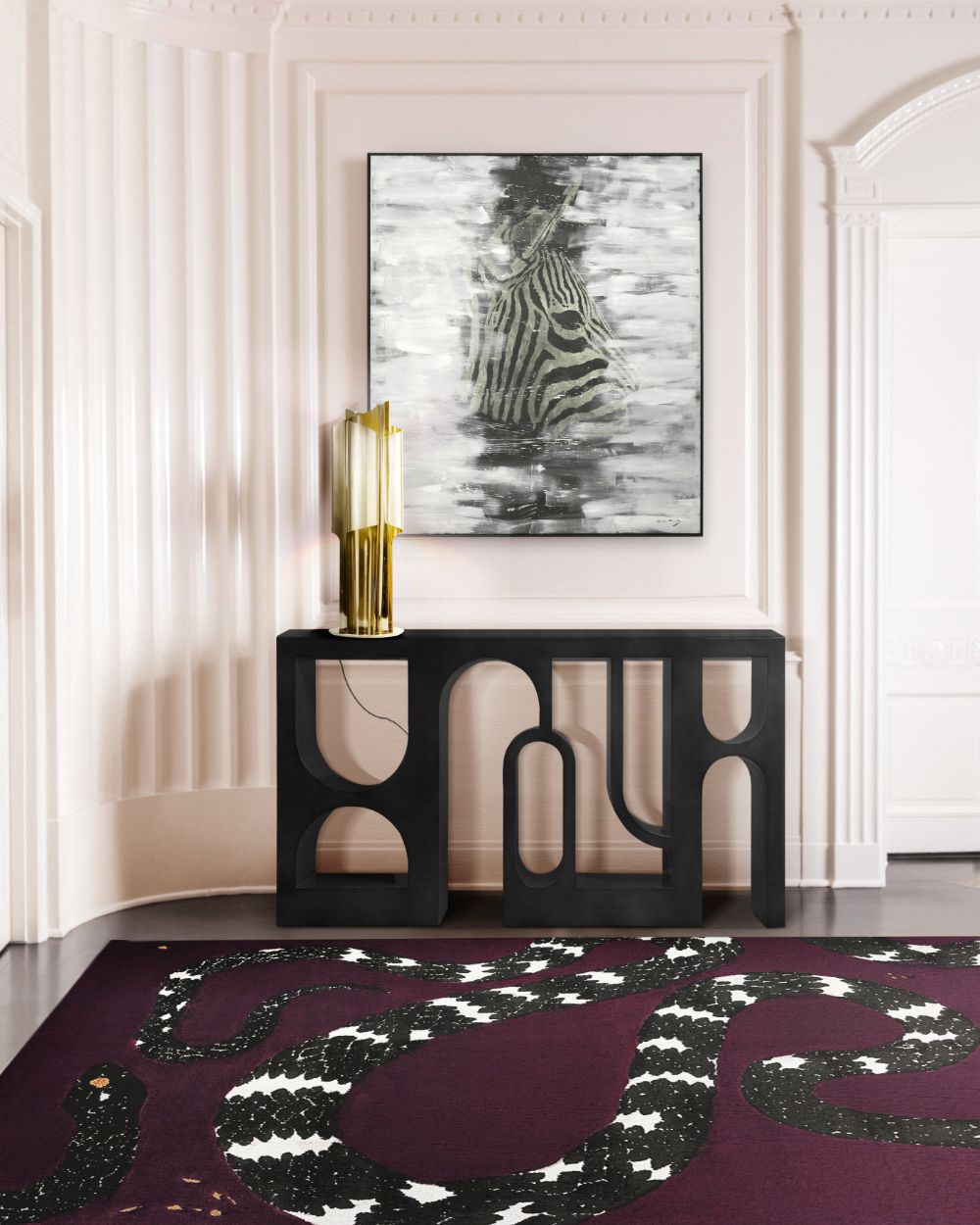 Rug Design Ideas for Hallways and Entryways.  Imperial Snake 8 Rug in burgundy color