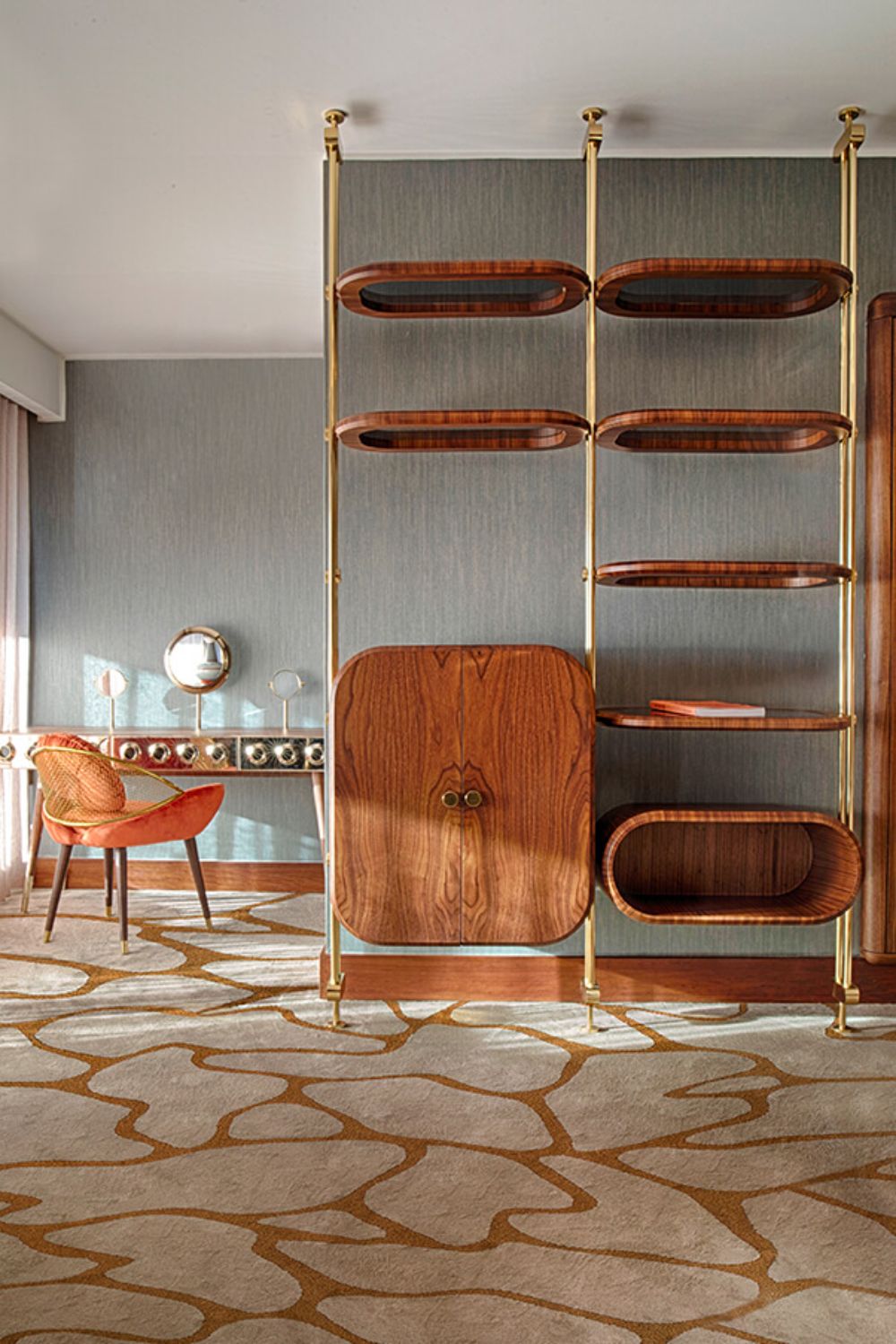 HOME'SOCIETY ORANGE RUGS WISHLIST mid century area with cell rug