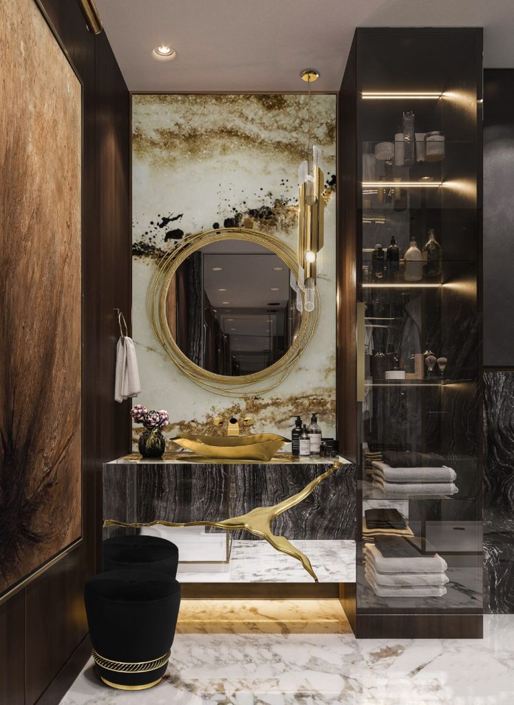 Yellow Wishlist The best Luxury Rug Collection, luxury bathroom in tones of black and gold