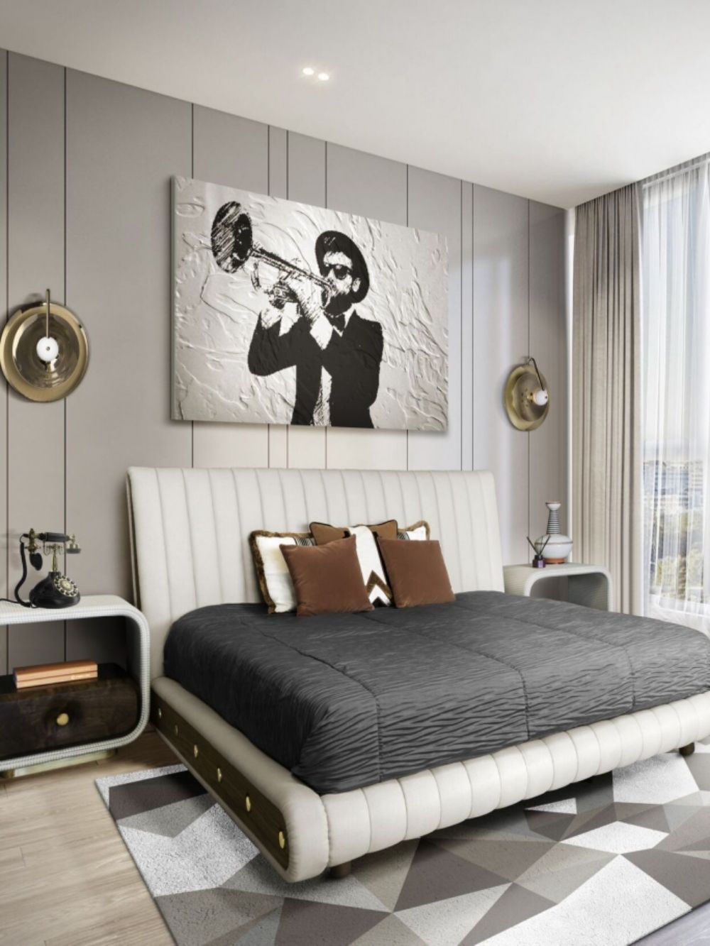 Unique rug ideas for your bedroom and Closet, Modern mid century bedroom with Diamond Rug