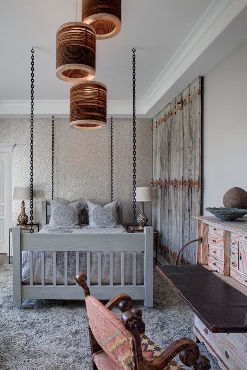 Bedroom interior design featuring a shaggy rug