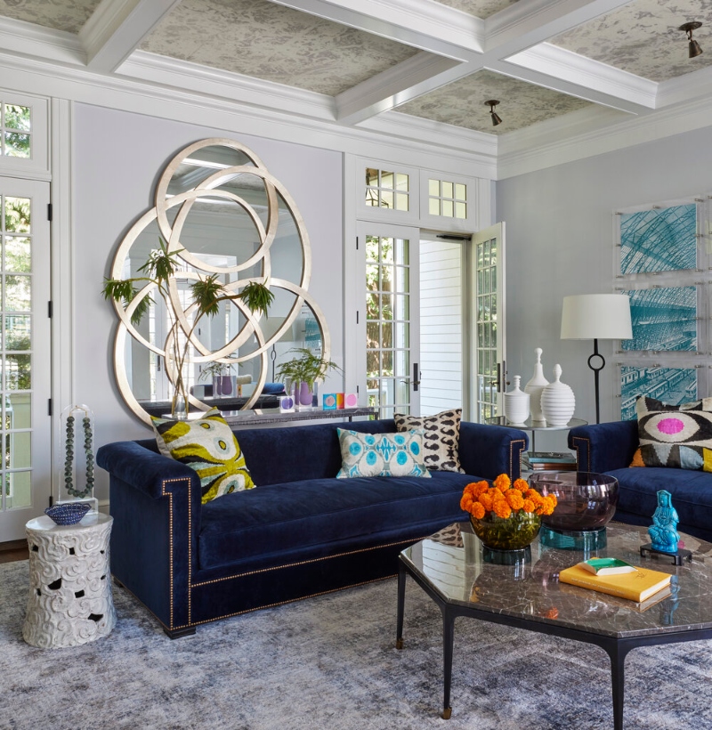 Colorful Living room interior design with a big neutral rug