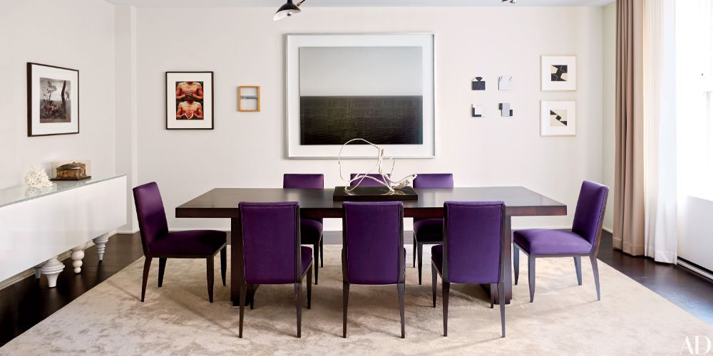 modern dining room with area rug