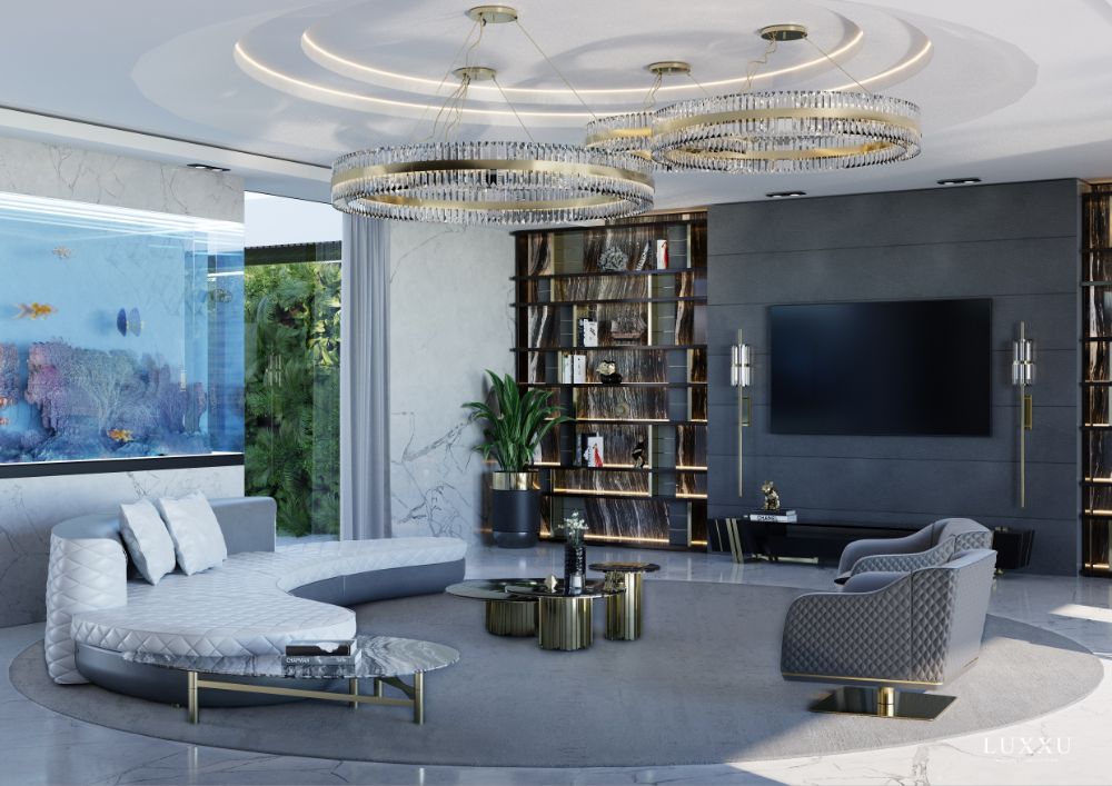 Astonishing Luxurious Rugs For A Stylish Interior, modern living room with round gray area rug,